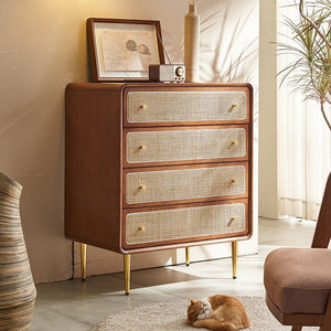 Alexander Chest of Drawers Cabinet – Ash Wood & Rattan Storage Unit, Modern Contemporary Multi-Drawer Organizer - Sleek Furniture