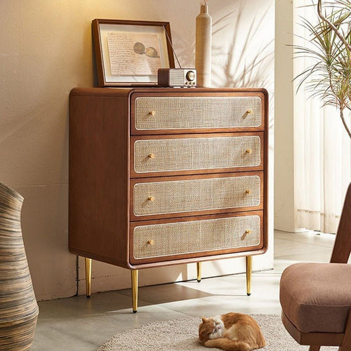 Alexander Chest of Drawers Cabinet – Ash Wood & Rattan Storage Unit, Modern Contemporary Multi-Drawer Organizer - Sleek Furniture