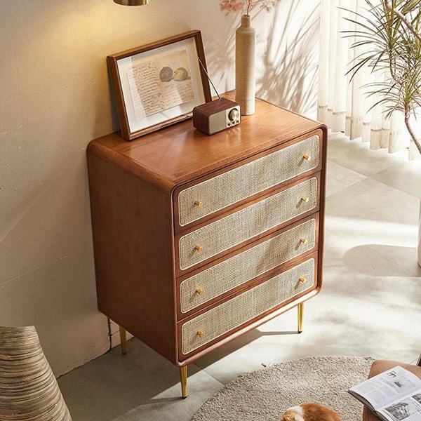 Alexander Chest of Drawers Cabinet – Ash Wood & Rattan Storage Unit, Modern Contemporary Multi - Drawer Organizer - Sleek Furniture
