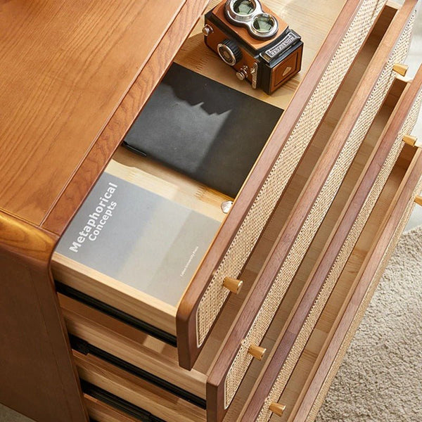 Alexander Chest of Drawers Cabinet – Ash Wood & Rattan Storage Unit, Modern Contemporary Multi - Drawer Organizer - Sleek Furniture
