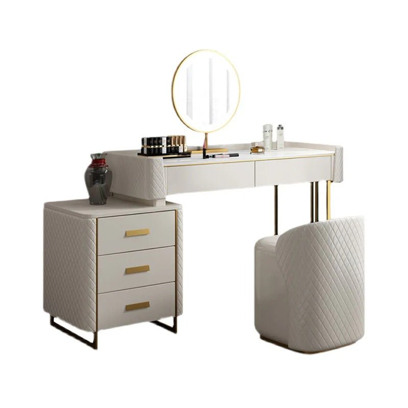 Allurea Modern Dressing Table with LED Mirror & Storage – Greyish Cream Finish Vanity Table with Drawer Storage, Bedroom Makeup Table - Sleek Furniture