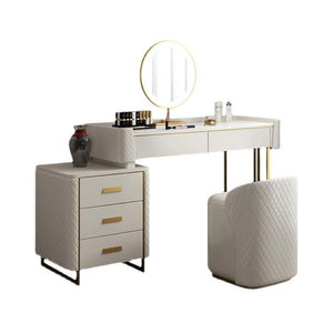 Allurea Modern Dressing Table with LED Mirror & Storage – Greyish Cream Finish Vanity Table with Drawer Storage, Bedroom Makeup Table - Sleek Furniture