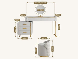 Allurea Modern Dressing Table with LED Mirror & Storage – Greyish Cream Finish Vanity Table with Drawer Storage, Bedroom Makeup Table - Sleek Furniture