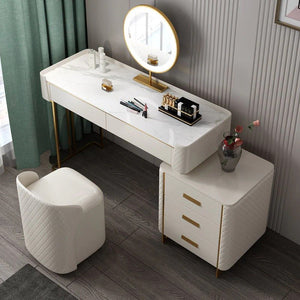 Allurea Modern Dressing Table with LED Mirror & Storage – Greyish Cream Finish Vanity Table with Drawer Storage, Bedroom Makeup Table - Sleek Furniture