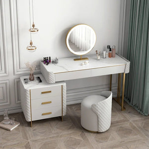 Allurea Modern Dressing Table with LED Mirror & Storage – Greyish Cream Finish Vanity Table with Drawer Storage, Bedroom Makeup Table - Sleek Furniture