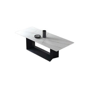 Alme Modern Dining Table, White Marble-Effect Sintered Stone Top with Black Metal Base – Contemporary Dining Room Table - Sleek Furniture