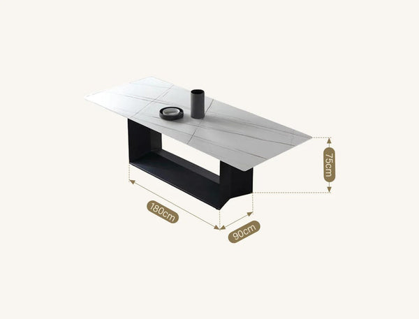 Alme Modern Dining Table, White Marble-Effect Sintered Stone Top with Black Metal Base – Contemporary Dining Room Table - Sleek Furniture