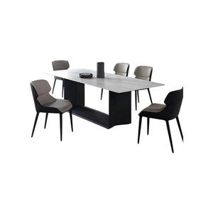 Alme Modern Dining Table, White Marble-Effect Sintered Stone Top with Black Metal Base – Contemporary Dining Room Table - Sleek Furniture