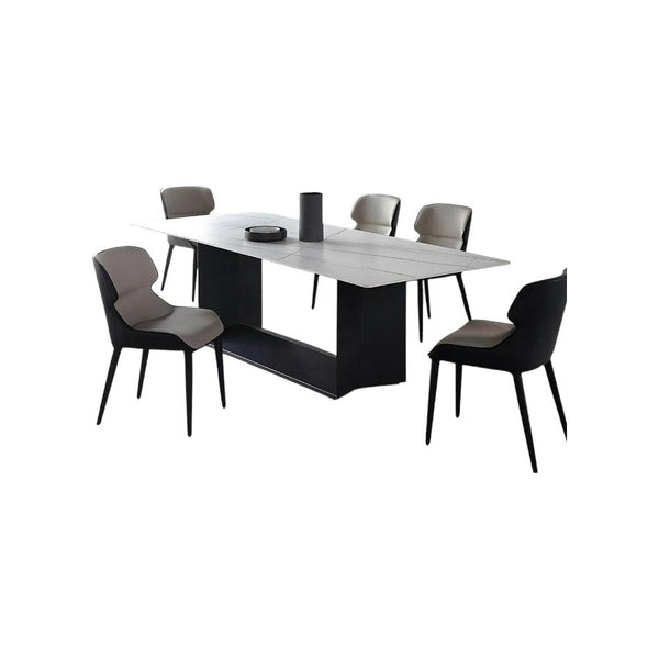Alme Modern Dining Table, White Marble-Effect Sintered Stone Top with Black Metal Base – Contemporary Dining Room Table - Sleek Furniture