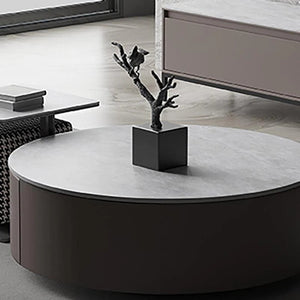 Alvis Nesting Coffee Table Set with Stool, Sintered Stone Top, Painted Steel Frame, Modern Living Room Table Set, Dark Khaki - Sleek Furniture