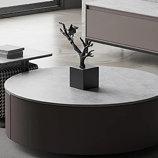 Alvis Nesting Coffee Table Set with Stool, Sintered Stone Top, Painted Steel Frame, Modern Living Room Table Set, Dark Khaki - Sleek Furniture