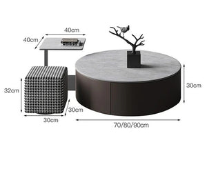 Alvis Nesting Coffee Table Set with Stool, Sintered Stone Top, Painted Steel Frame, Modern Living Room Table Set, Dark Khaki - Sleek Furniture