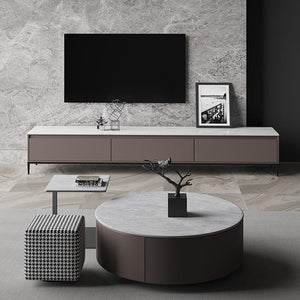 Alvis Nesting Coffee Table Set with Stool, Sintered Stone Top, Painted Steel Frame, Modern Living Room Table Set, Dark Khaki - Sleek Furniture