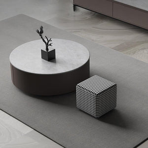 Alvis Nesting Coffee Table Set with Stool, Sintered Stone Top, Painted Steel Frame, Modern Living Room Table Set, Dark Khaki - Sleek Furniture