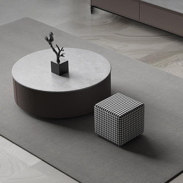 Alvis Nesting Coffee Table Set with Stool, Sintered Stone Top, Painted Steel Frame, Modern Living Room Table Set, Dark Khaki - Sleek Furniture