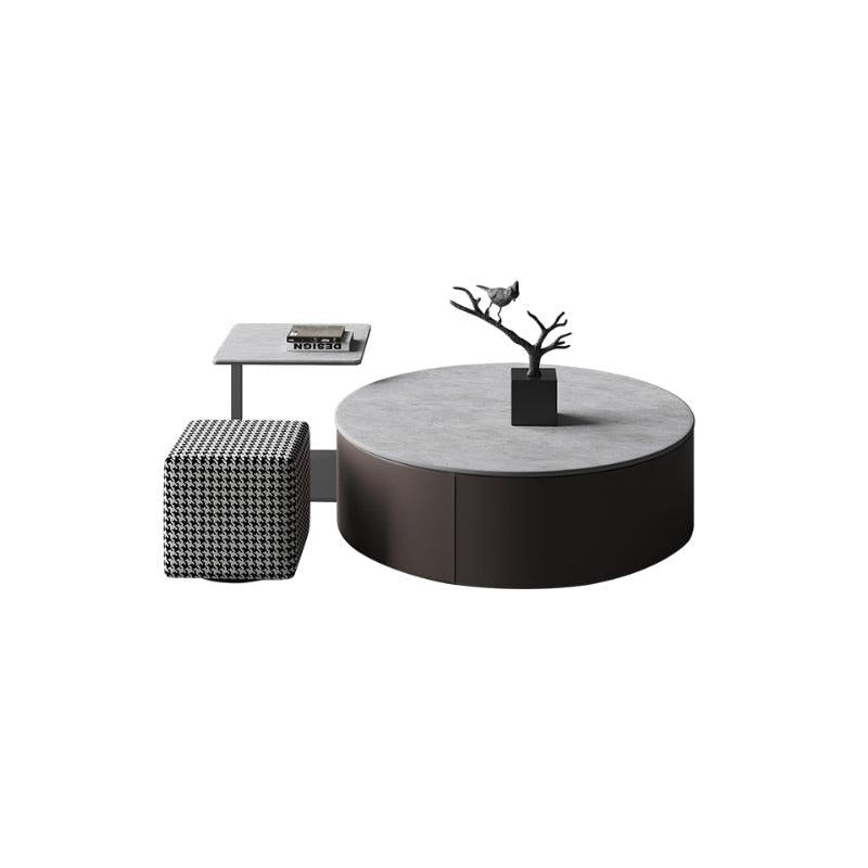 Alvis Nesting Coffee Table Set with Stool, Sintered Stone Top, Painted Steel Frame, Modern Living Room Table Set, Dark Khaki - Sleek Furniture