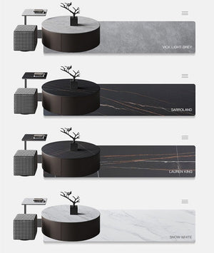 Alvis Nesting Coffee Table Set with Stool, Sintered Stone Top, Painted Steel Frame, Modern Living Room Table Set, Dark Khaki - Sleek Furniture