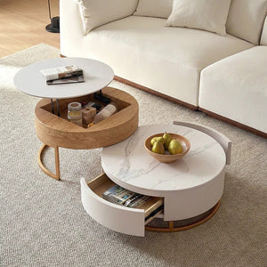 Amanda Living Room Set – Coffee Table and TV Stand, Modern Light Oak Finish, Wood & Sintered Stone Media Furniture Set for Stylish Interiors - Sleek Furniture