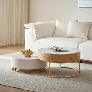Amanda Living Room Set – Coffee Table and TV Stand, Modern Light Oak Finish, Wood & Sintered Stone Media Furniture Set for Stylish Interiors - Sleek Furniture
