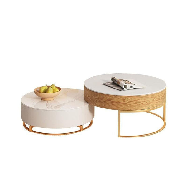 Amanda Living Room Set – Coffee Table and TV Stand, Modern Light Oak Finish, Wood & Sintered Stone Media Furniture Set for Stylish Interiors - Sleek Furniture
