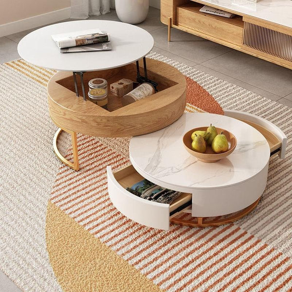 Amanda Living Room Set – Coffee Table and TV Stand, Modern Light Oak Finish, Wood & Sintered Stone Media Furniture Set for Stylish Interiors - Sleek Furniture