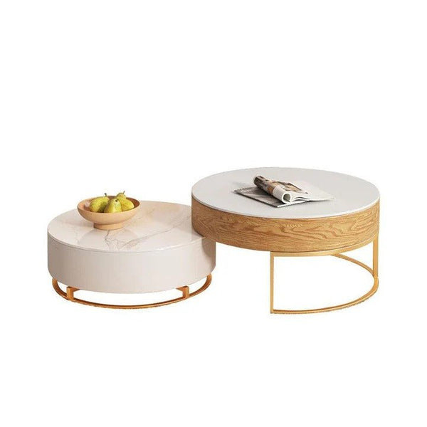 Amanda Living Room Set – Coffee Table & TV Stand Set, Modern Wooden Entertainment Unit with Sintered Stone Top, Light Oak & White Finish - Sleek Furniture