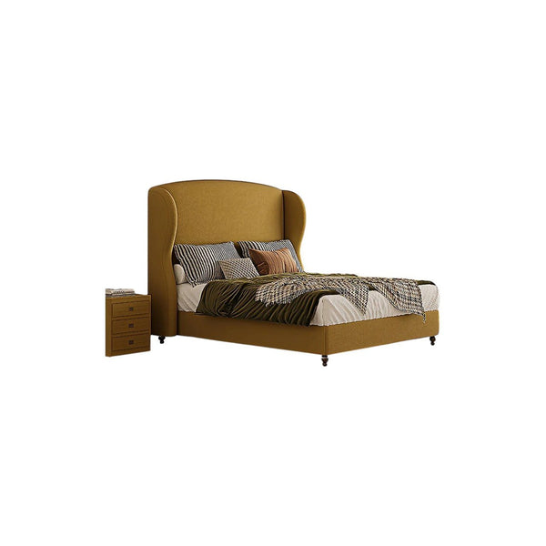Amara Wingback King Size Bed Frame with High Headboard, Upholstered Flannelette Fabric, Wooden Structure – Contemporary Yellow Bedroom Bed - Sleek Furniture