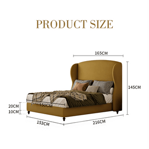 Amara Wingback King Size Bed Frame with High Headboard, Upholstered Flannelette Fabric, Wooden Structure – Contemporary Yellow Bedroom Bed - Sleek Furniture