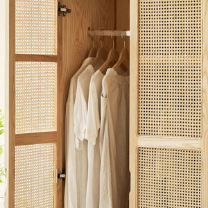 Amelia Rattan Wardrobe – Solid Wood Frame with Handwoven Rattan Doors, Modern Storage Cabinet with Hanging Rail & Shelves, Contemporary Bedroom Furniture - Sleek Furniture