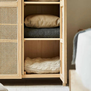 Amelia Rattan Wardrobe – Solid Wood Frame with Handwoven Rattan Doors, Modern Storage Cabinet with Hanging Rail & Shelves, Contemporary Bedroom Furniture - Sleek Furniture