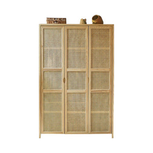 Amelia Rattan Wardrobe – Solid Wood Frame with Handwoven Rattan Doors, Modern Storage Cabinet with Hanging Rail & Shelves, Contemporary Bedroom Furniture - Sleek Furniture