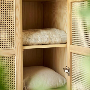 Amelia Rattan Wardrobe – Solid Wood Frame with Handwoven Rattan Doors, Modern Storage Cabinet with Hanging Rail & Shelves, Contemporary Bedroom Furniture - Sleek Furniture