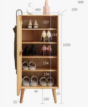 Amigo Cane Rattan Shoe Storage Cabinet with Wooden Frame, Modern Oak Hallway Shoe Organizer Unit - Sleek Furniture