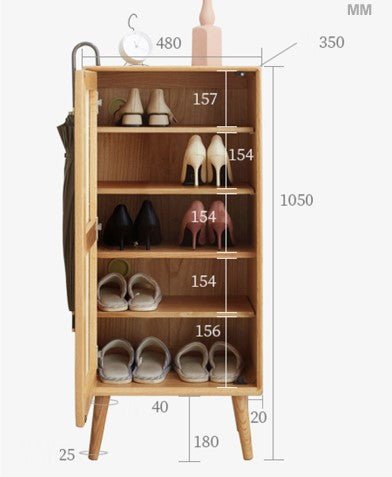 Amigo Cane Rattan Shoe Storage Cabinet with Wooden Frame, Modern Oak Hallway Shoe Organizer Unit - Sleek Furniture