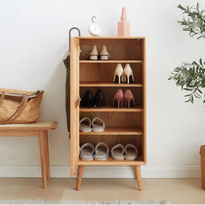 Amigo Cane Rattan Shoe Storage Cabinet with Wooden Frame, Modern Oak Hallway Shoe Organizer Unit - Sleek Furniture