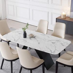 Amsterdam Sintered Stone Dining Table, Modern Rectangular Dining Table with Carbon Steel Frame, White and Black Kitchen & Dining Table - Sleek Furniture