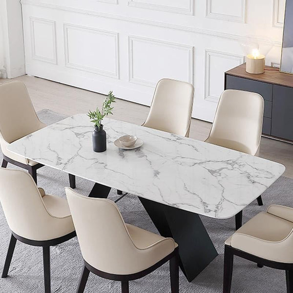 Amsterdam Sintered Stone Dining Table, Modern Rectangular Dining Table with Carbon Steel Frame, White and Black Kitchen & Dining Table - Sleek Furniture
