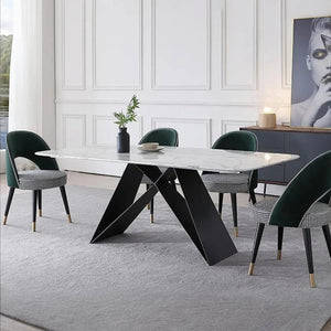 Amsterdam Sintered Stone Dining Table, Modern Rectangular Dining Table with Carbon Steel Frame, White and Black Kitchen & Dining Table - Sleek Furniture