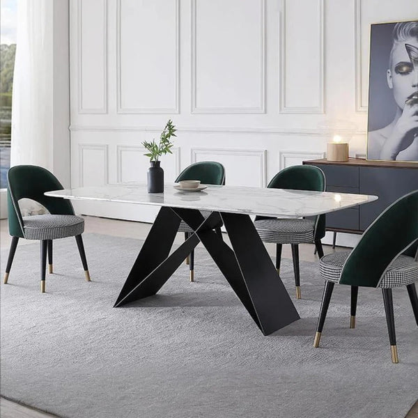Amsterdam Sintered Stone Dining Table, Modern Rectangular Dining Table with Carbon Steel Frame, White and Black Kitchen & Dining Table - Sleek Furniture