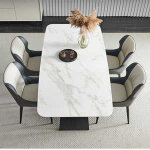 Amsterdam Sintered Stone Dining Table, Modern Rectangular Dining Table with Carbon Steel Frame, White and Black Kitchen & Dining Table - Sleek Furniture