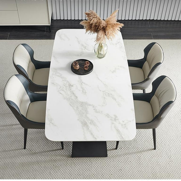 Amsterdam Sintered Stone Dining Table, Modern Rectangular Dining Table with Carbon Steel Frame, White and Black Kitchen & Dining Table - Sleek Furniture