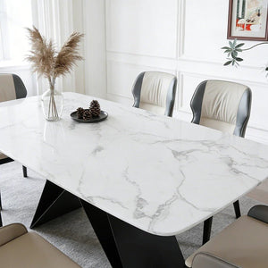 Amsterdam Sintered Stone Dining Table, Modern Rectangular Dining Table with Carbon Steel Frame, White and Black Kitchen & Dining Table - Sleek Furniture