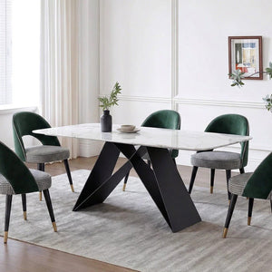 Amsterdam Sintered Stone Dining Table, Modern Rectangular Dining Table with Carbon Steel Frame, White and Black Kitchen & Dining Table - Sleek Furniture