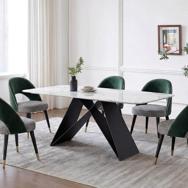 Amsterdam Sintered Stone Dining Table, Modern Rectangular Dining Table with Carbon Steel Frame, White and Black Kitchen & Dining Table - Sleek Furniture