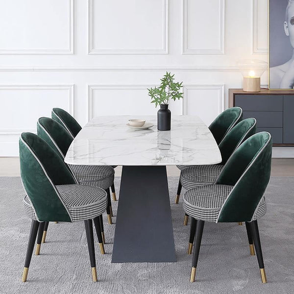 Amsterdam Sintered Stone Dining Table, Modern Rectangular Dining Table with Carbon Steel Frame, White and Black Kitchen & Dining Table - Sleek Furniture