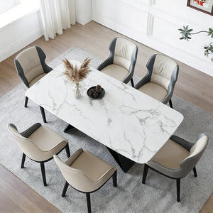 Amsterdam Sintered Stone Dining Table, Modern Rectangular Dining Table with Carbon Steel Frame, White and Black Kitchen & Dining Table - Sleek Furniture