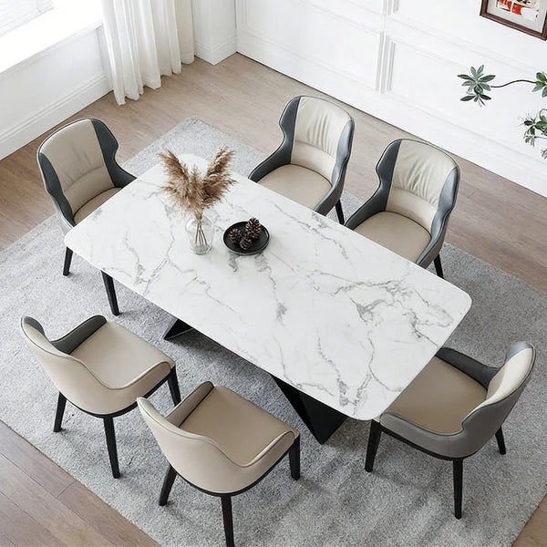 Amsterdam Sintered Stone Dining Table, Modern Rectangular Dining Table with Carbon Steel Frame, White and Black Kitchen & Dining Table - Sleek Furniture