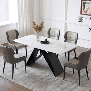 Amsterdam Sintered Stone Dining Table, Modern Rectangular Dining Table with Carbon Steel Frame, White and Black Kitchen & Dining Table - Sleek Furniture