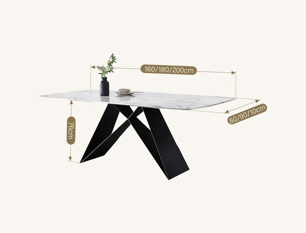Amsterdam Sintered Stone Dining Table, Modern Rectangular Dining Table with Carbon Steel Frame, White and Black Kitchen & Dining Table - Sleek Furniture