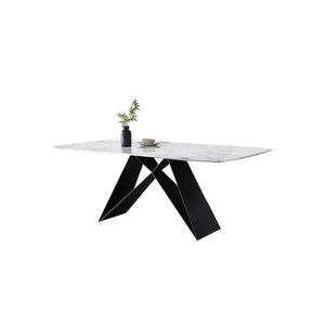 Amsterdam Sintered Stone Dining Table, Modern Rectangular Dining Table with Carbon Steel Frame, White and Black Kitchen & Dining Table - Sleek Furniture